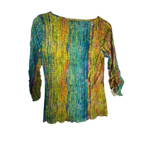 Snoskins Multicolor Mosaic Print Roll Tab Sleeve Womens Top Size S - Picture 3 of 6